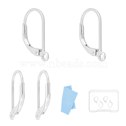 2 Pairs 925 Sterling Silver Hoop Earrings, Leverback Earrings, Silver, 16x9x1.5mm, Hole: 1mm, Pin: 0.8mm(STER-UN0001-53)