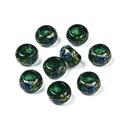 Flower Printed Transparent Acrylic Rondelle Beads, Large Hole Beads, Green, 15x9mm, Hole: 7mm(TACR-S160-01-C01)