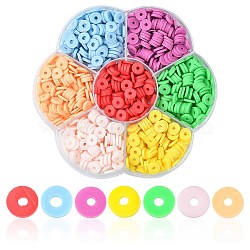 1302Pcs 7 Colors Flat Round Eco-Friendly Handmade Polymer Clay Beads, Disc Heishi Beads for Hawaiian Earring Bracelet Necklace Jewelry Making, Mixed Color, 6x1mm, Hole: 2mm, 186pcs/color(CLAY-CJ0001-72)