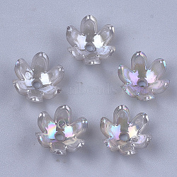 Transparent Acrylic Bead Caps, AB Color, 6-Petal, Flower, Slate Gray, 14x13x6mm, Hole: 2mm(X-TACR-T007-07F)