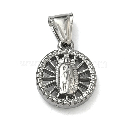 Religious 304 Stainless Steel Pendants, Flat Round with Virgin Mary Charm, Stainless Steel Color, 20.5x17x5.5mm, Hole: 4x7mm(STAS-D225-12P)
