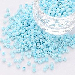 8/0 Opaque Glass Seed Beads, Round Hole, Frosted Colours, Round, Light Sky Blue, 3~4x2~3mm, Hole: 0.8mm, about 333pcs/10g(X1-SEED-S048-N-012)