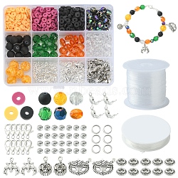 DIY Halloween Bracelet Making Kit, Including Polymer Clay Disc & Acrylic Round Beads, Mask & Bat & Pumpkin Alloy Pendants, Mixed Color(DIY-FS0004-60)