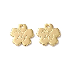 Brass Charms, Flower with Word Hand Made Charm, Real 18K Gold Plated, 9x9x1mm, Hole: 1mm(KK-B079-19G)