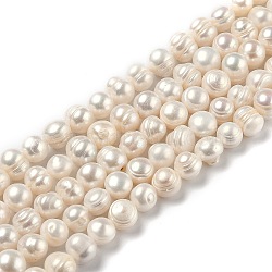Natural Cultured Freshwater Pearl Beads Strands, Potato, Bisque, 7~10.5mm, Hole: 0.6mm, about 42pcs/strand, 14.02 inch(35.6cm)(PEAR-L033-21-01)