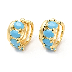 Real 16K Gold Plated Brass Cuff Earrings with Rhinestone for Women, Air Blue Opal, 15x16x9mm(EJEW-D065-07G-02)