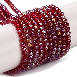 Baking Electroplate Glass Beads Strands, AB Color, Faceted, Round, Dark Red, 4x3mm, Hole: 1mm, about 113~115pcs/strand, 16.14''(41~42cm)(DGLA-A039-J4mm-B19)