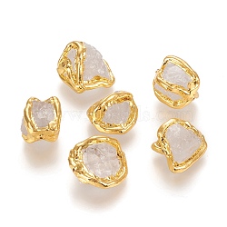 Raw Rough Natural Quartz Crystal Beads, with Golden Plated Brass Edge, Nuggets, 16~26x13~21x8~17mm, Hole: 0.8~0.9mm(G-P439-F01)