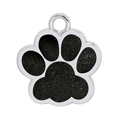 Alloy Pendants, Glitter Powder Pendants, Dog Paw Print, Platinum, Black, 25x27mm(PALLOY-TAC0013-19J)