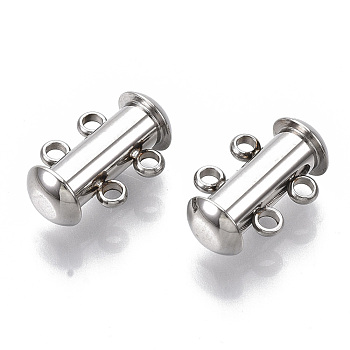 201 Stainless Steel Slide Lock Clasps, Peyote Clasps, 2 Strands, 4 Holes, Tube, Stainless Steel Color, 15x10x6.5mm, Hole: 1.6mm