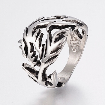 304 Stainless Steel Finger Rings, Antique Silver, 17~20mm