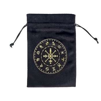 Tarot Card Storage Bag, Velvet Tarot Drawstring Bags, Rectangle with Constellation Pattern, Black, 18x13cm