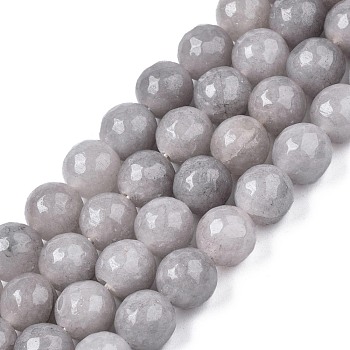 Natural White Jade Bead Strands, Dyed, Faceted, Round, Light Grey, 9.5~10mm, Hole: 1mm, about 38pcs/strand, 14.37 inch~14.57 inch(36.5~37cm)