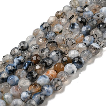 Natural Fire Crackle Agate Bead Strands, Dyed, Faceted, Round, Gray, 4mm, Hole: 1mm, about 87~90pcs/strand, 13.8~14.6 inch
