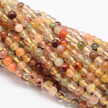 Round Natural Rutilated Quartz Bead Strands, Grade AA, 4mm, Hole: 1mm, about 100pcs/strand, 15.74 inch