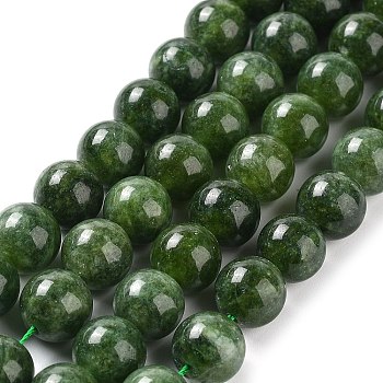 Dyed Natural Malaysia Jade Beads Strands, Round, Green, 10mm, Hole: 1.2mm, about 19pcs/strand, 7.09 inch(18cm)
