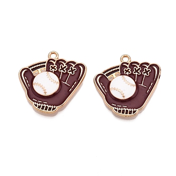 Rack Plating Alloy Enamel Pendants, Cadmium Free & Nickel Free & Lead Free, Light Gold, Baseball Glove Charm, Coconut Brown, 25x25x2.5mm, Hole: 1.8mm