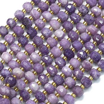 Natural Lepidolite Beads Strands, with Seed Beads, Faceted, Lantern, 8~8.5x6.5~7mm, Hole: 0.6mm, about 44pcs/strand, 15.16''(38.5cm)