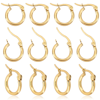 Ring 304 Stainless Steel Hoop Earrings, Golden, 12 Gauge, 15x2mm, Pin: 1x0.7mm, 12pairs/box