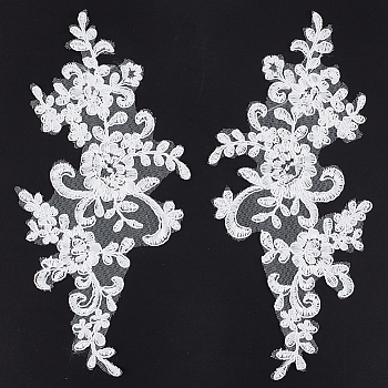 Flower Polyester Embroidery Appliques, Costume Cheongsam Ornament Accessories, Blanched Almond, 220x110x1.5mm