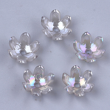 Transparent Acrylic Bead Caps, AB Color, 6-Petal, Flower, Slate Gray, 14x13x6mm, Hole: 2mm