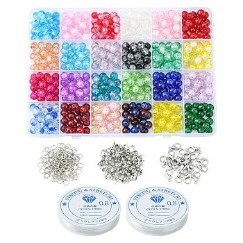 DIY Bracelet Making Kit, Including Glass Round Beads, Alloy Lobster Claw Clasps, Elastic Thread, Mixed Color, 702Pcs/set