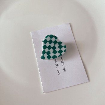 Heart with Tartan Pattern Cellulose Acetate(Resin) Claw Hair Clips, Hair Accessories for Girl, Sea Green, 25x24mm