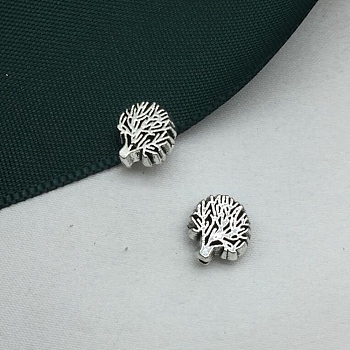 Tibetan Style Alloy Beads, Flat Round with Tree of Life, Antique Silver, 8x7.6x3mm, Hole: 1.2mm
