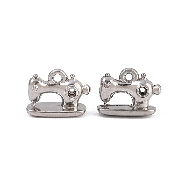 304 Stainless Steel Rhinestone Charm, Sewing Machine, Stainless Steel Color, 9.5x12.5x5mm, Hole: 1.4mm