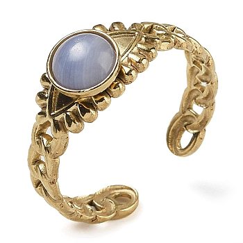 Synthetic Blue Lace Agate Finger Rings, Eye 304 Stainless Steel Open Cuff Rings, Real 18K Gold Plated, 8mm, Adjustable