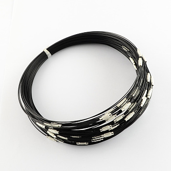 Stainless Steel Wire Necklace Cord DIY Jewelry Making, with Brass Screw Clasp, Black, 17.5 inchx1mm, Diameter: 14.5cm