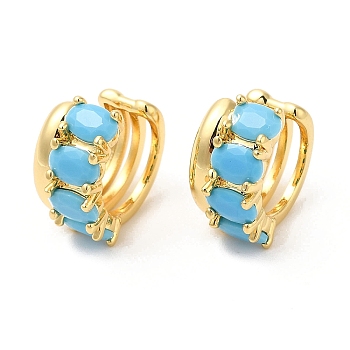 Real 16K Gold Plated Brass Cuff Earrings with Rhinestone for Women, Air Blue Opal, 15x16x9mm
