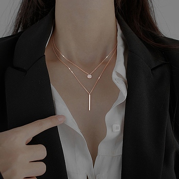 Alloy with Rhinestone Double-Layer Necklaces, Rose Gold, 15.75 inch(40cm)