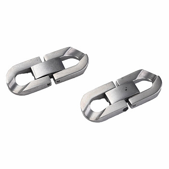 304 Stainless Steel Fold Over Clasps, Oval, Stainless Steel Color, 28x11x3.5mm, Hole: 5x6mm