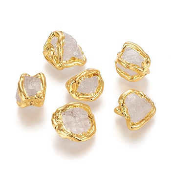 Raw Rough Natural Quartz Crystal Beads, with Golden Plated Brass Edge, Nuggets, 16~26x13~21x8~17mm, Hole: 0.8~0.9mm