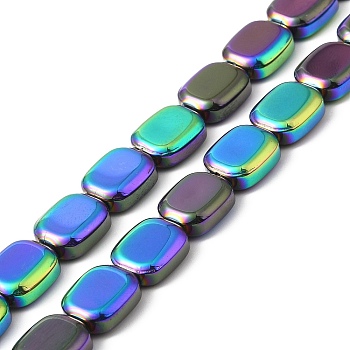 Electroplate Glass Bead Strands, Full Plated, Rectangle, Colorful, 12x10x4.5mm, Hole: 1mm, about 55pcs/strand, 25.98''(66cm)