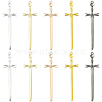 40Pcs 5 Colors Alloy Big Pendants, Sword Charms, Mixed Color, 89x24x3mm, Hole: 2.8mm, 8pcs/color(FIND-SC0018-10B)