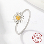 Anti-Tarnish Rhodium Plated 925 Sterling Silver Daisy Flower Finger Ring for Women, with 925 Stamp, Platinum, US Size 7(17.3mm)(KN3229-2)