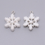 Opaque Resin Pendants with Platinum Tone Iron Accessories, for Christmas, Snowflake, White, 24x17.5x5.5mm, Hole: 1.5mm(RESI-WH0014-14)