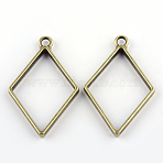 Rack Plating Alloy Rhombus Open Back Bezel Pendants, For DIY UV Resin, Epoxy Resin, Pressed Flower Jewelry, Cadmium Free & Nickel Free & Lead Free, Antique Bronze, 40x25.5x3.5mm, Hole: 3mm(PALLOY-S047-14F-FF)