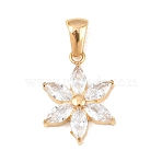 316 Surgical Stainless Steel & Clear Cubic Zirconia Pendants, Flower Charms, PVD Vacuum Plating, Real 18K Gold Plated, 18x13.5x3.5mm, Hole: 5.5mm(STAS-A137-01A-G)