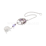 Amethyst Pendant Decoration, Hanging Suncatcher, with Stainless Steel Rings and Oval Alloy Frame, Teardrop, Purple, 385x2mm, Hole: 10mm(AJEW-P098-04P)