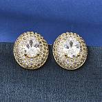 Oval Brass Clear Cubic Zirconia Stud Earrings for Women, Golden, 17.5x15.5mm(EJEW-A162-01G)
