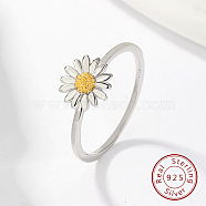 Rhodium Plated 925 Sterling Silver Daisy Flower Finger Ring for Women, with 925 Stamp, Platinum, US Size 7(17.3mm)(KN3229-2)