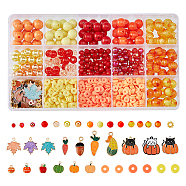 DIY Autumn Theme Jewelry Making Finding Kit, Including Polymer Clay Disc & Acrylic Beads, Alloy Enamel Pendants, Pumpkin & Flower & Cat & Maple Leaf & Corn & Carrot, Mixed Color, 5~24x5~19x1.5~10mm, Hole: 0.9~2mm, 1202Pcs/box(DIY-FH0005-57)