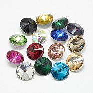 Pointed Back Glass Rhinestone Cabochons, Rivoli Rhinestone, Faceted, Cone, Mixed Color, 12x6mm(RGLA-T086-12mm)