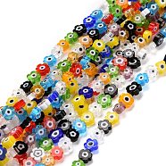 Handmade Millefiori Glass Bead Strands, Flower, Mixed Color, 5.5~8x2.5mm, Hole: 1mm, about 64~67pcs/strand, 15.75 inch~16.34 inch(40~41.5cm)(LAMP-J035-6mm-39)
