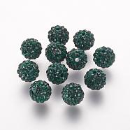 Polymer Clay Rhinestone Beads, Grade A, Round, Pave Disco Ball Beads, Emerald, 10x9.5mm, Hole: 1.5mm(RB-K050-10mm-C16)