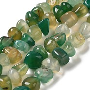 Natural Agate Beads Strands, Dyed & Heated, Nuggets, Tumbled Stone, Green, 6.5~13x10~13x1.5~11mm, Hole: 1.6mm, about 22pcs/strand, 7.20~7.72''(18.3~19.6cm)(G-H295-B01-06)
