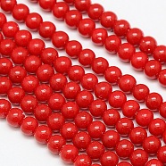 Eco-Friendly Round Baking Paint Glass Beads Strands, Cotton Cord Threaded, Red, 4~4.5mm, Hole: 0.7~1.1mm, about 104pcs/strand, 15 inch(HY-A003-4mm-RV26)